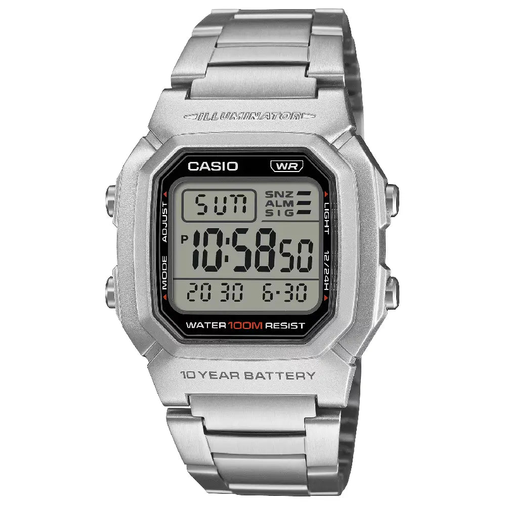 Casio W-800HD-1AVDF men's digital watch front view stainless steel