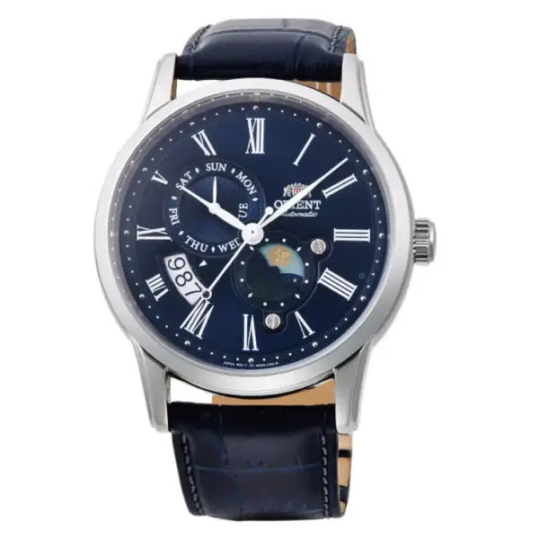 Orient Sun & Moon Automatic RA-AK0011D30B Blue Dial Leather Strap Men's Watch