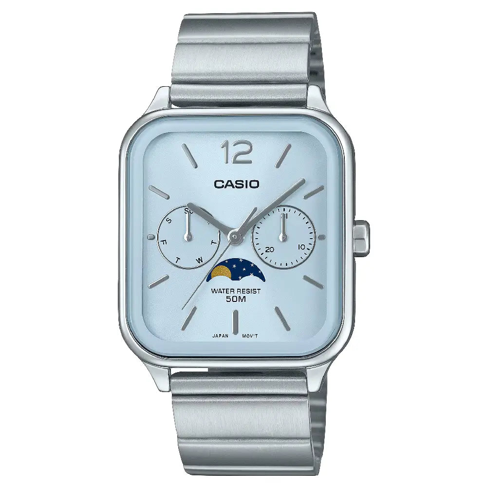 Casio Enticer MTP-M305D-2AVDF Multi-Hand Moon Phase Analog Blue Dial Stainless Steel Men's Watch
