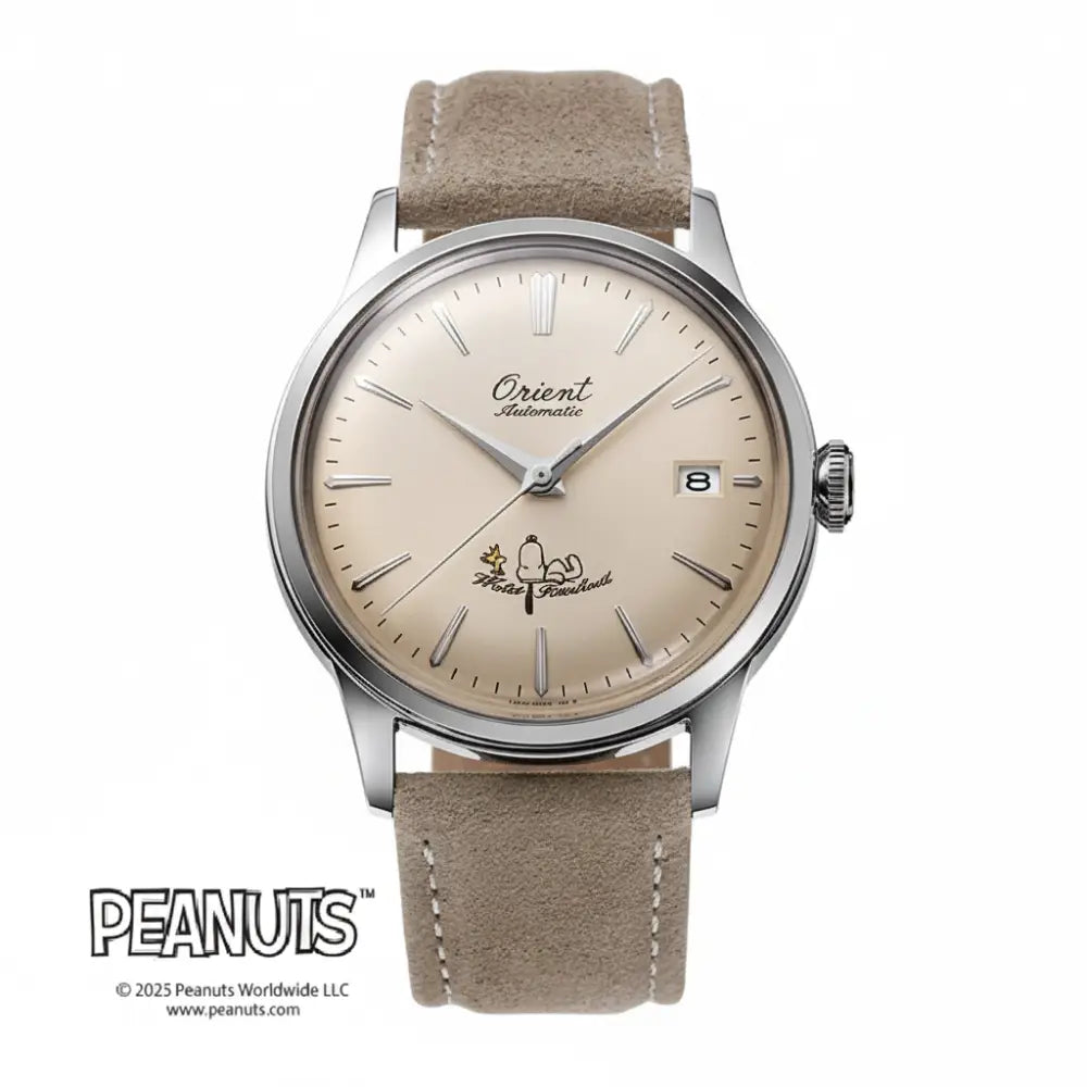 Orient Bambino RA-AC0M17G30B Limited Edition 75th Anniversary Peanuts Automatic Cream Yellow Dial Leather Strap Men's Watch