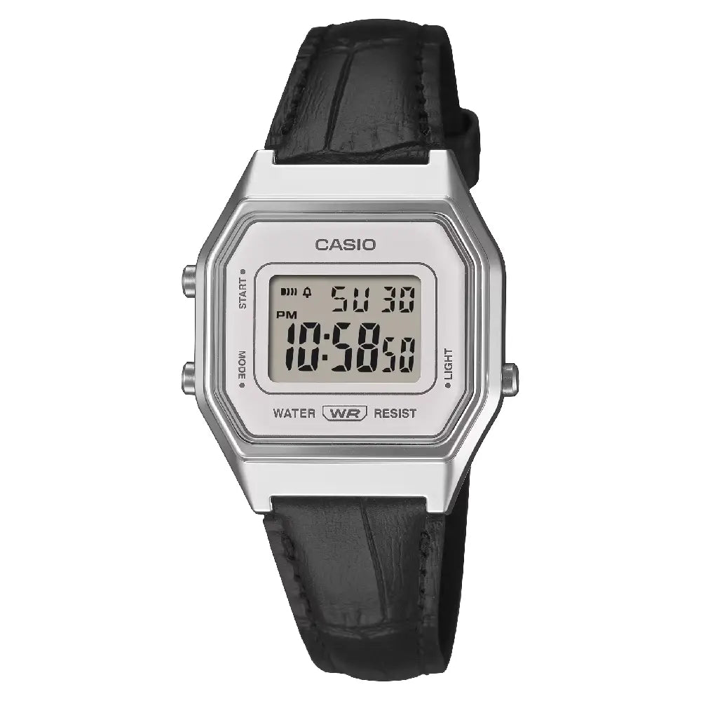 Casio Vintage Digital LA680WEL-1D Silver Dial Leather Strap Women's Watch