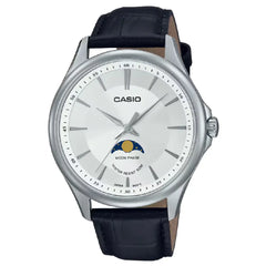 Casio Enticer MTP-M100L-7AVDF Moon Phase Analog White Dial Leather Strap Men's Watch