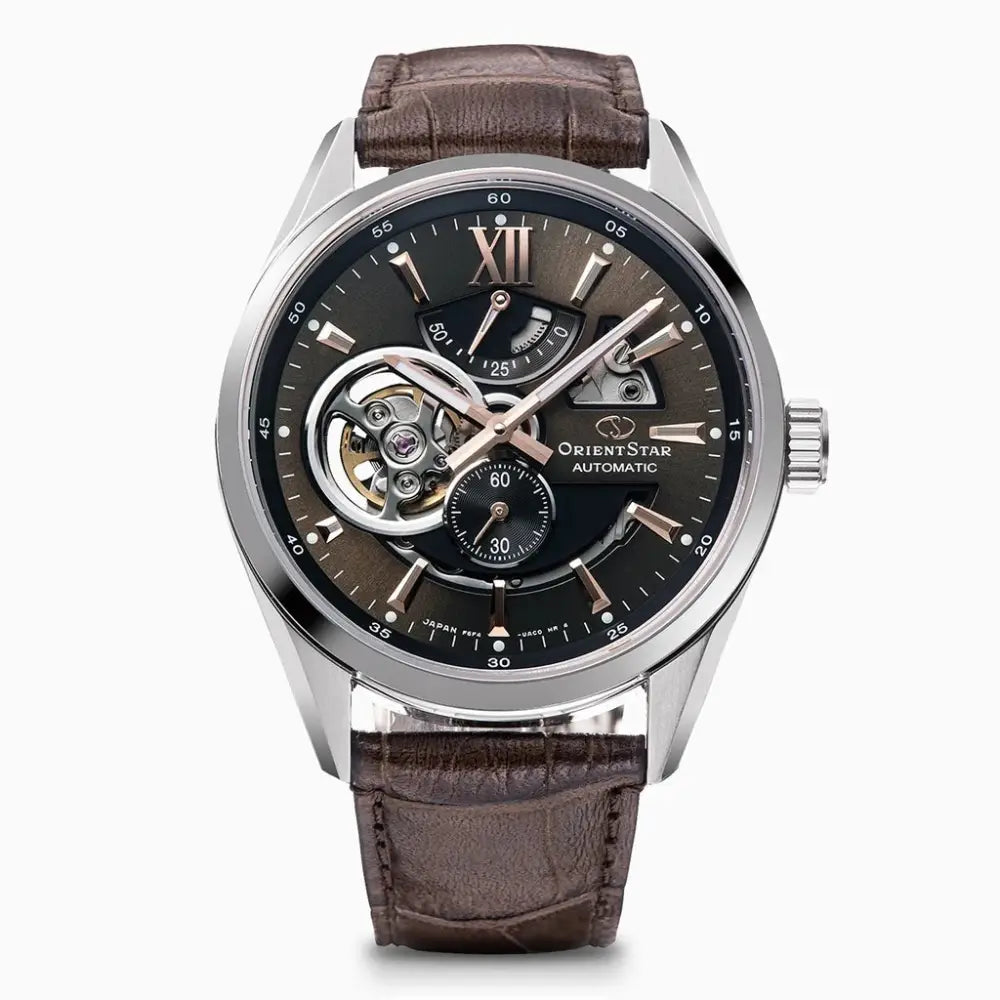 Orient Star RE-AV0006Y Contemporary Automatic Open Heart "Modern Skeleton" Brown Dial 41mm Leather Strap Men's Watch