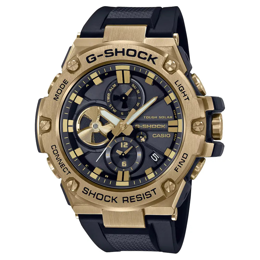 Casio G-Shock G-STEEL GST-B100GB-1A9 Analog Tough Solar Bluetooth Black and Gold 53.8mm Resin Strap Men's Watch