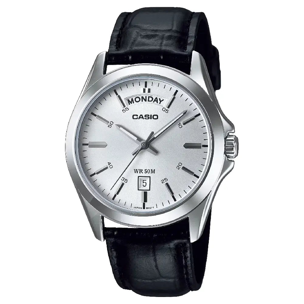 Casio Enticer Analog MTP-1370L-7AVDF Multi-Dial Silver Dial 40mm Leather Strap Men's Watch