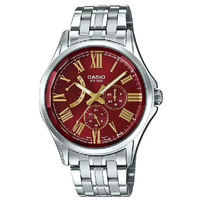 Casio Enticer MTP-E311DY-4AVDF Multi-Function Analog Red Dial Stainless Steel Men's Watch