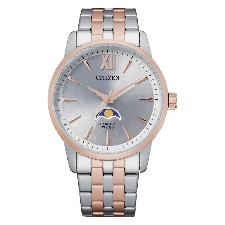 Citizen AK5006-58A Moon Phase Quartz Analog Silver Dial 42mm Stainless Steel Men's Watch