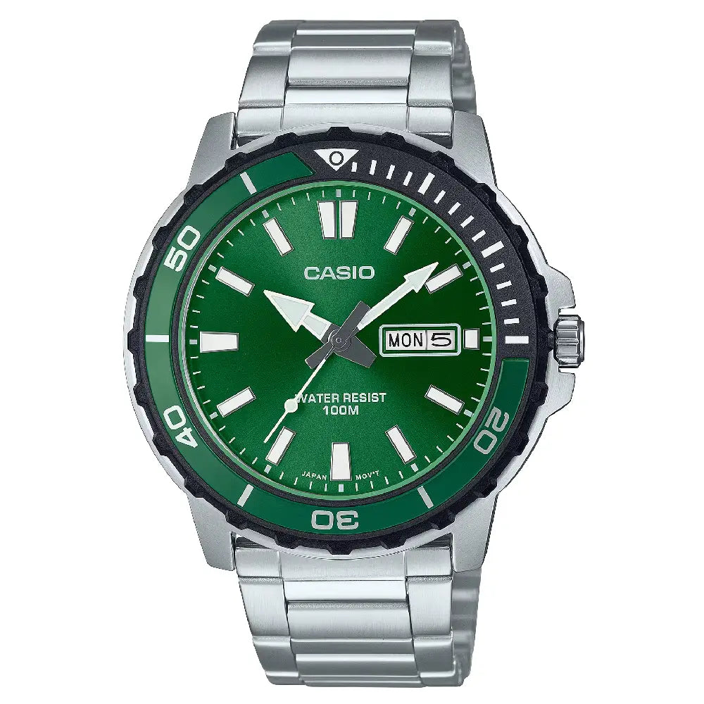 Casio Collection Analog MTD-125D-3AVDF Green Dial Stainless Steel Men's Watch
