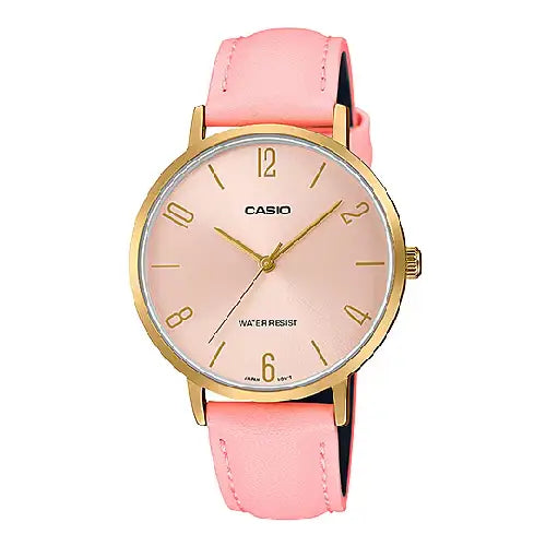 Casio Enticer Ladies Analog LTP-VT01GL-4BUDF Pink Dial Leather Strap Women's Watch