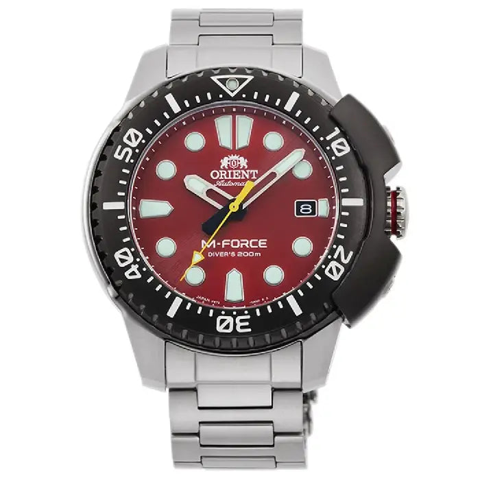 Orient M-Force RA-AC0L02R men’s watch red dial stainless steel bracelet