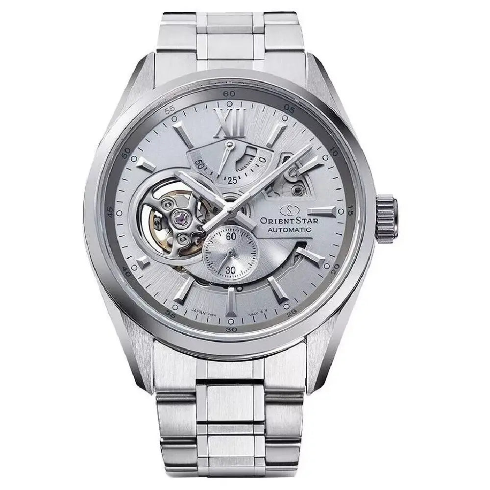 Orient Star RE-AV0125S00B Contemporary Automatic Open Heart Power Reserve Silver Dial Stainless Steel Men's Watch