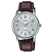 Casio Enticer MTP-V002L-7B2UDF Date Analog Silver Dial Leather Strap Men's Watch