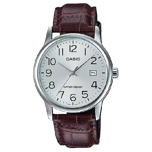 Casio Enticer MTP-V002L-7B2UDF Date Analog Silver Dial Leather Strap Men's Watch