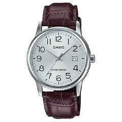 Casio Enticer MTP-V002L-7B2UDF Date Analog Silver Dial Leather Strap Men's Watch