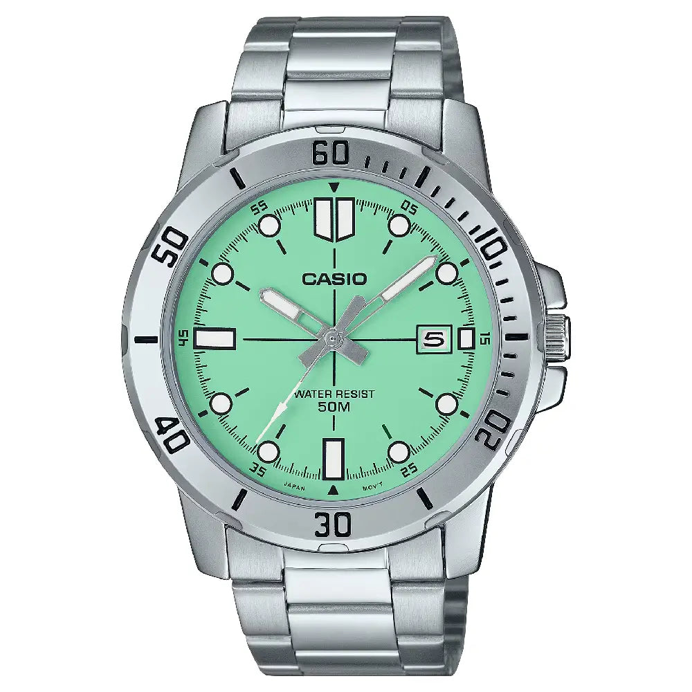 Casio Enticer MTP-VD01D-3E1VUDF Date Analog Green Dial Stainless Steel Men's Watch