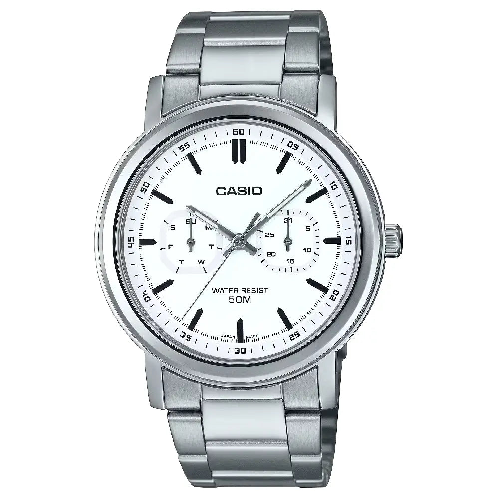 Casio Standard Multi-Dial Analog MTP-E335D-7E White Dial 41mm Stainless Steel Men's Watch