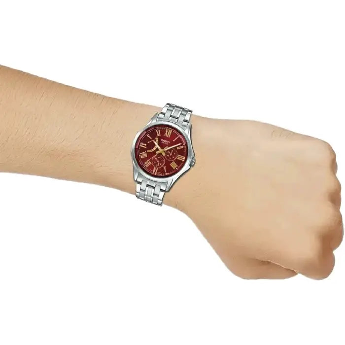 Casio Enticer MTP-E311DY-4AVDF Multi-Function Analog Red Dial Stainless Steel Men's Watch