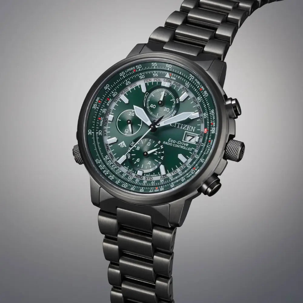 Citizen Promaster Sky Navihawk A-T AT8304-57W Green Dial 41mm Grey Stainless Steel Men's Watch