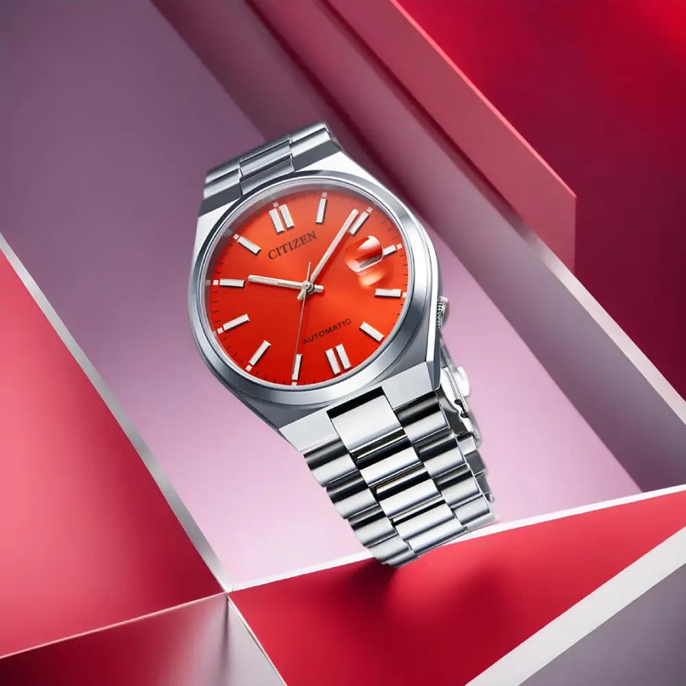 Citizen NJ0158-89W Tsuyosa men's watch with red dial and steel bracelet