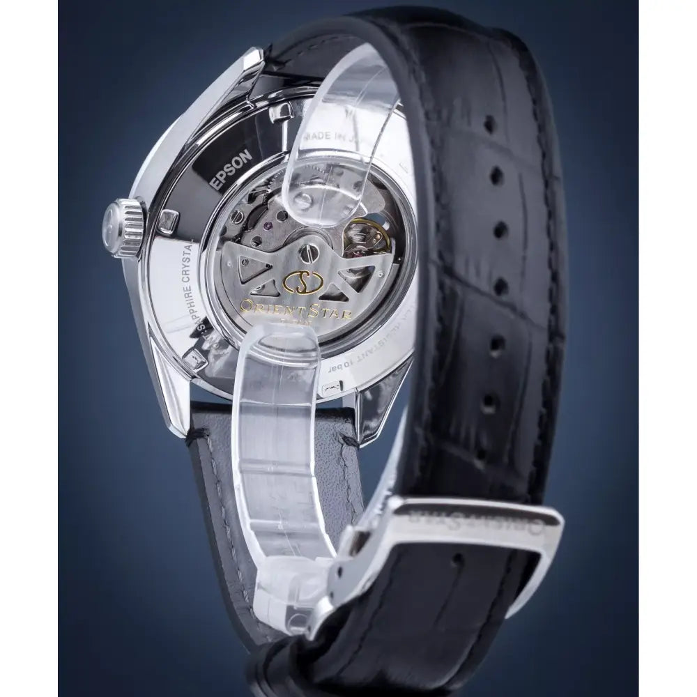 Orient Star RE-AV0005 Open Heart Automatic Power Reserve Blue Dial Leather Strap Men's Watch