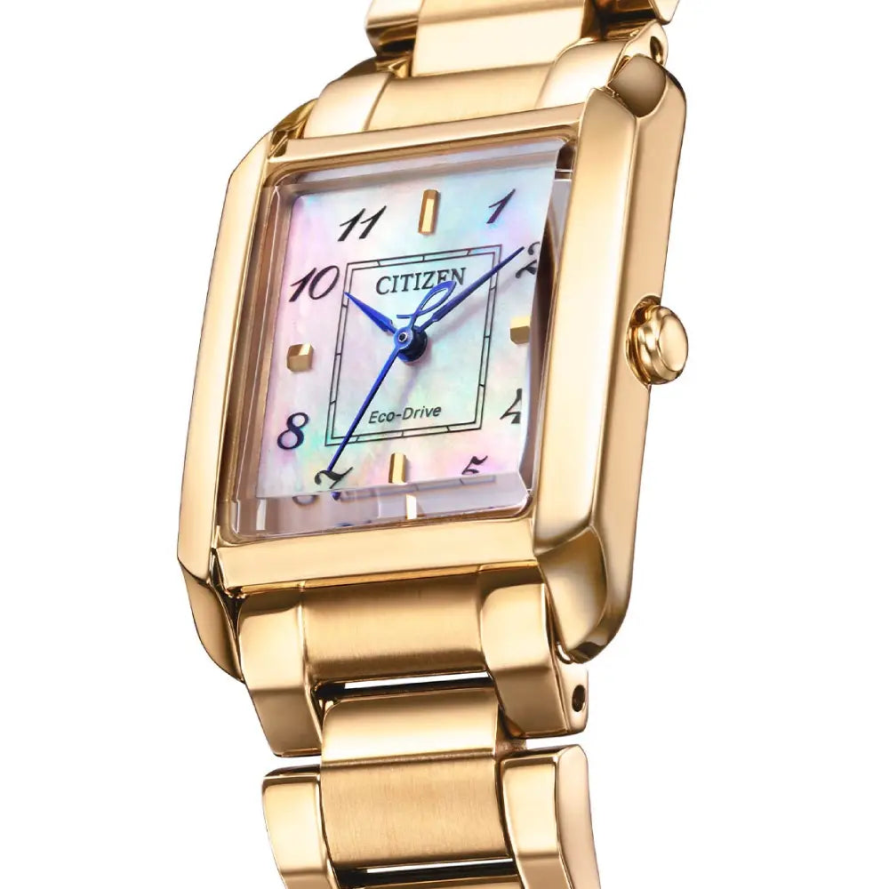 Citizen L Square Collection "Bianca" EW5603-89Y Mother Of Pearl Dial Rose Gold-Tone Stainless Steel Women's Watch