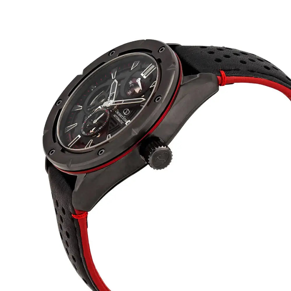 Orient Star RE-AV0A03 Contemporary Automatic Open Heart Power Reserve Black Dial Leather Strap Men's Watch