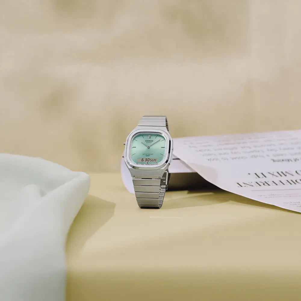Casio Vintage Ana-Digi "Vintage Ana-Digi" 35.8mm AQ-240E-2A Light Blue Dial Stainless Steel Unisex Watch