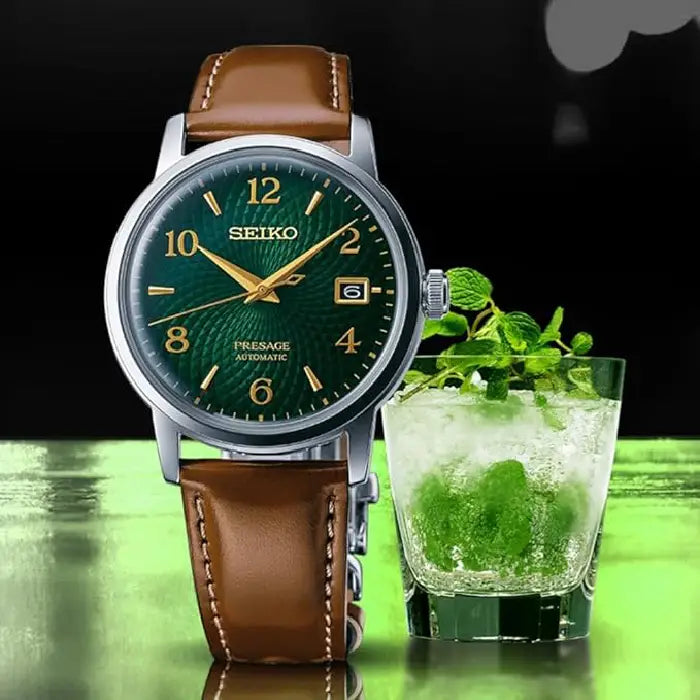 Seiko Presage SRPE45J1 Cocktail Time Automatic Green Dial Leather Strap Men's Watch