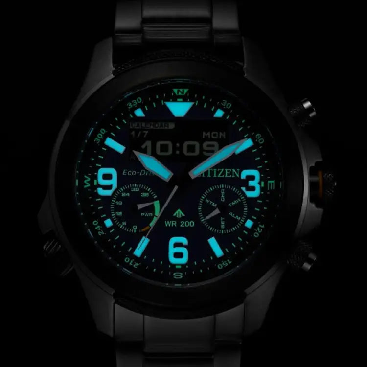 Citizen Promaster Land JV1007-07E Ani-Digi Eco-Drive Black Dial 44mm Rubber Strap Men's Watch