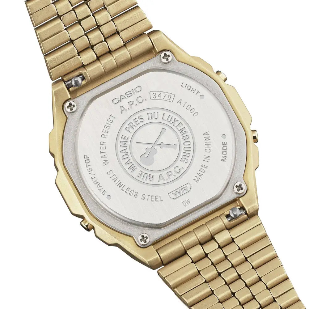 Casio Vintage Digital A1000ACG-9DR Gold Dial Stainless Steel Unisex Watch