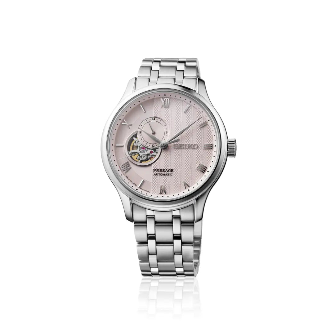 Seiko Presage SSA465 Automatic Open Heart "Japanese Garden" Pink Dial 41.8mm Stainless Steel Men's Watch