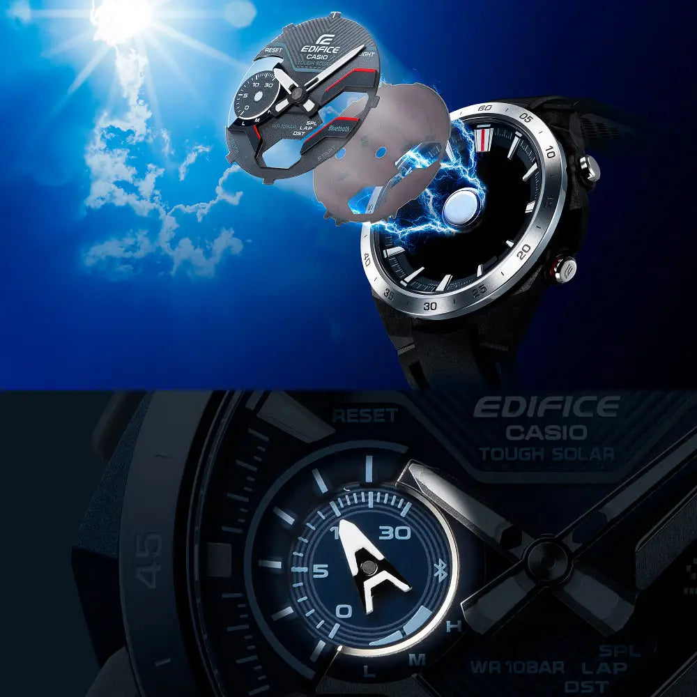 Casio Edifice WindFlow ECB-2200CB-2A Analog-Digital "Race Car Inspired" Solar Bluetooth Blue Carbon Fiber Dial Stainless Steel Men's Watch