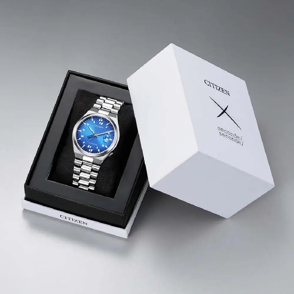 Citizen NJ0157-81L blue dial stainless steel men's watch front view