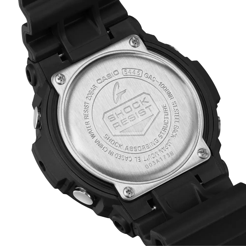 Casio G-Shock GAS-100BNR-1ADR case back engraved detail view