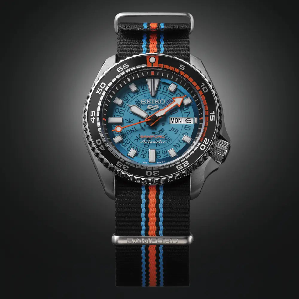 Seiko 5 Sports SBSA315 Automatic Limited Edition "Bamford" (2025 Pieces) Blue Skeleton Dial 42.5mm Nylon Strap Men's Watch