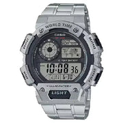 Casio World Time Digital AE-1400WHD-1AVDF Grey/Black Dial Stainless Steel Men's Watch