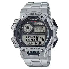 Casio World Time Digital AE-1400WHD-1AVDF Grey/Black Dial Stainless Steel Men's Watch