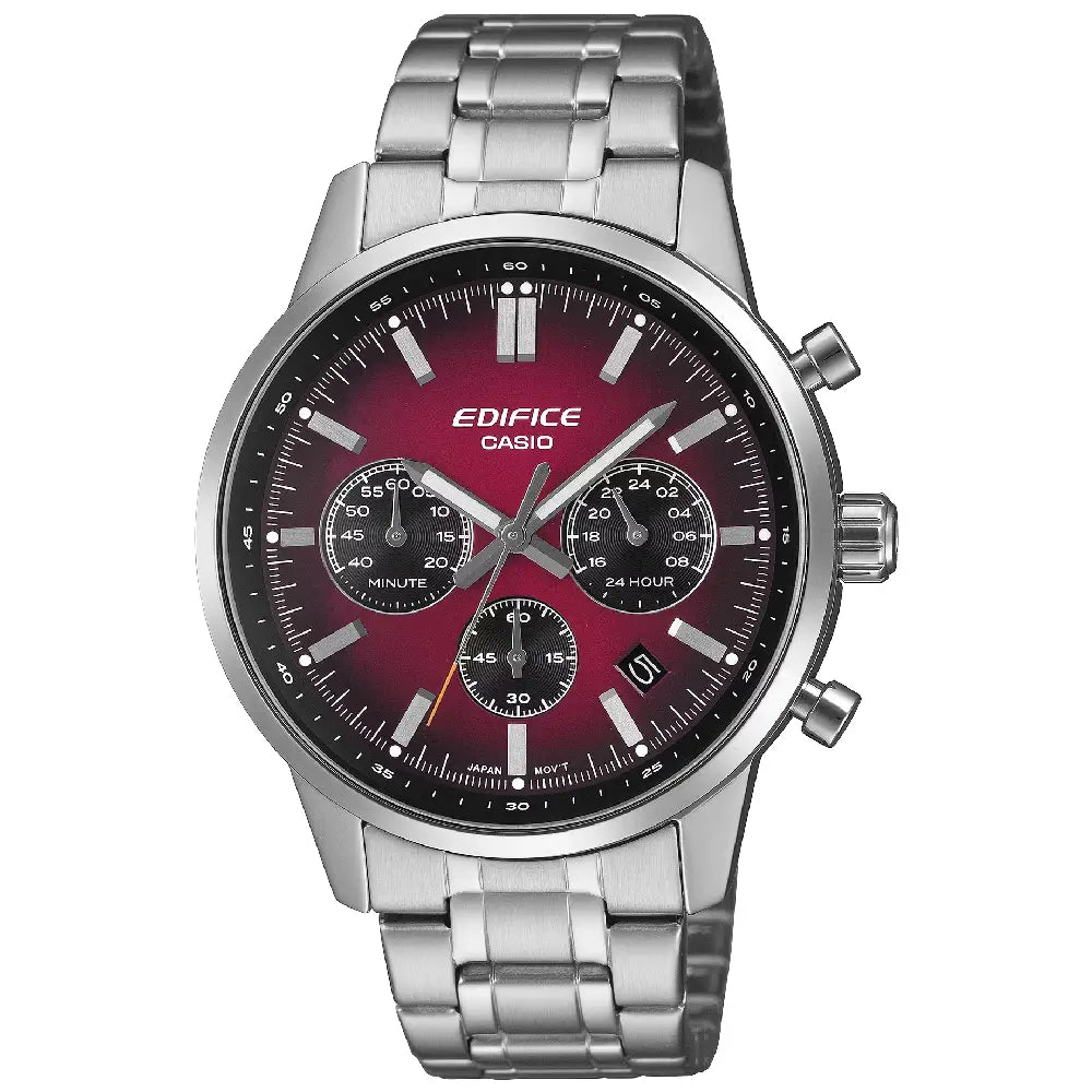 Casio Edifice EFR-575D-4A men's watch with purple black gradient dial and steel bracelet