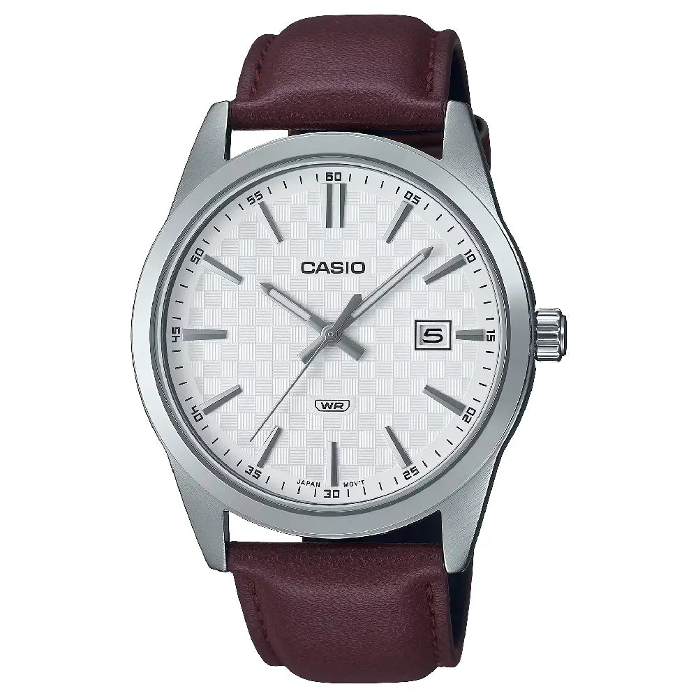 Casio Enticer MTP-VD03L-5AUDF Date Analog White Dial Leather Strap Men's Watch