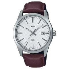 Casio Enticer MTP-VD03L-5AUDF Date Analog White Dial Leather Strap Men's Watch