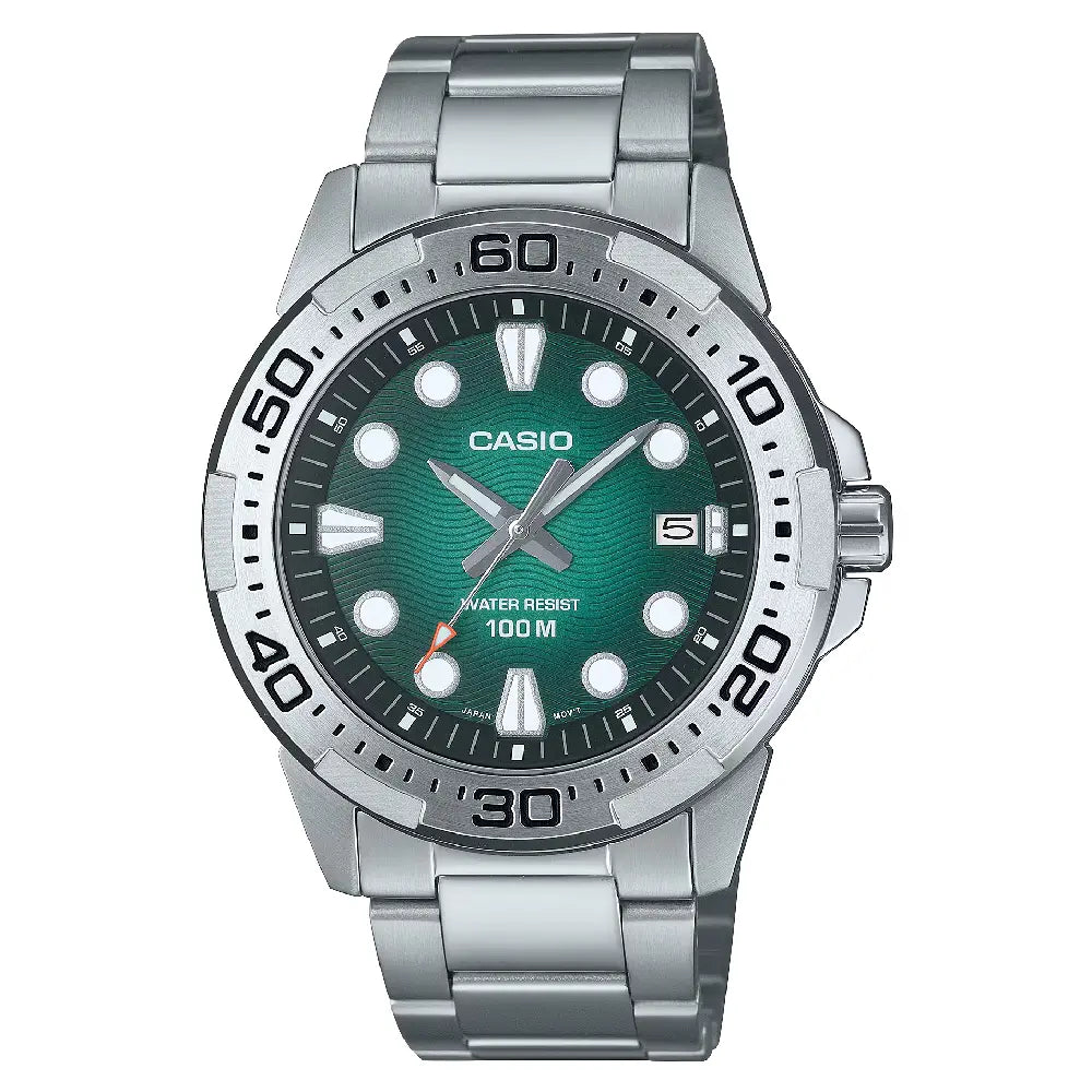 Casio Collection Analog MTD-140D-3AVDF Green Dial Stainless Steel Men's Watch