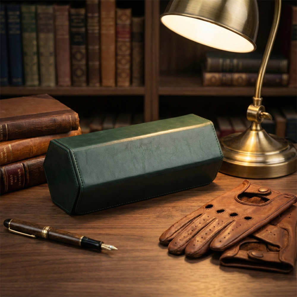 Hexagonal Premium Leather Watch Roll - 3 Slots