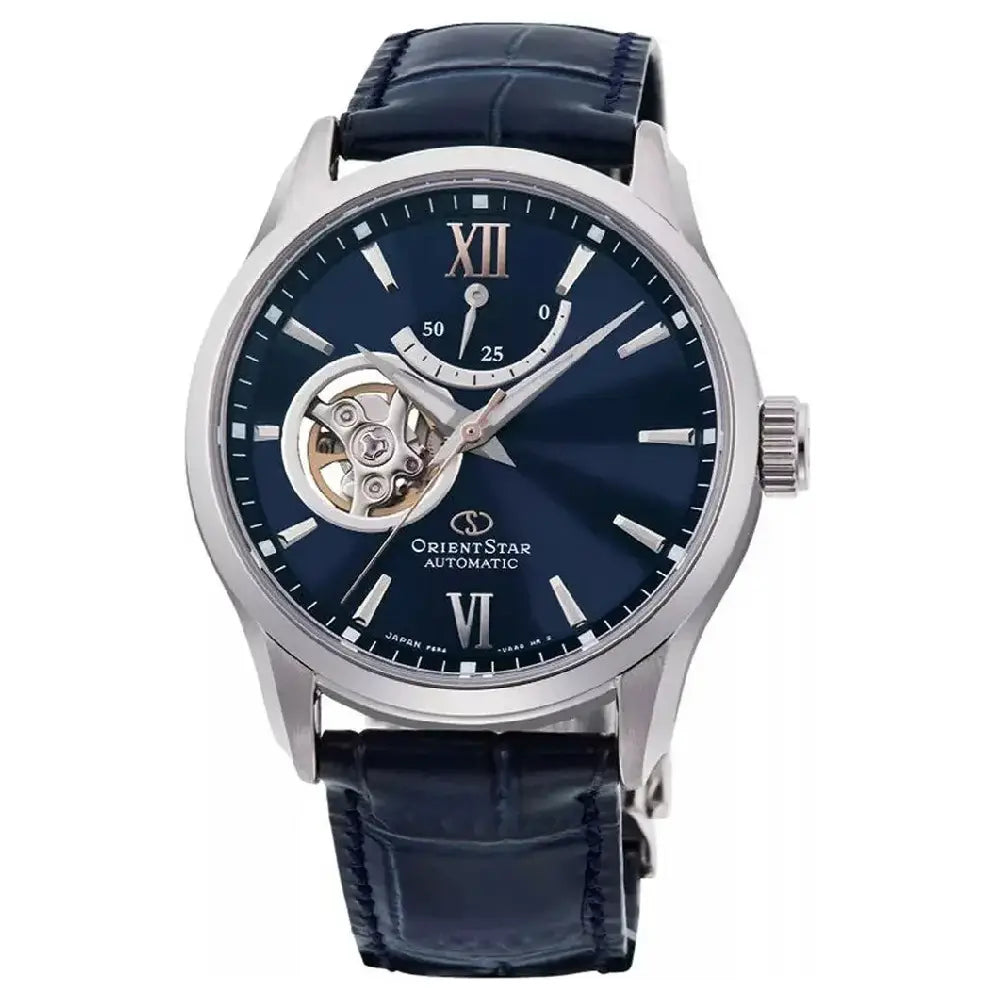 Orient Star RE-AT0006 Contemporary Automatic Power Reserve Blue Dial Leather Strap Men's Watch