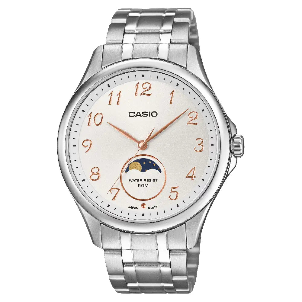 Casio Classic MTP-M110D-7A Analog (New Model) Moon Phase White Dial Stainless Steel Men's Watch