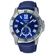 Casio Enticer MTP-VD200L-2BUDF Multi-Hand Day Date Analog Blue Dial Leather Strap Men's Watch