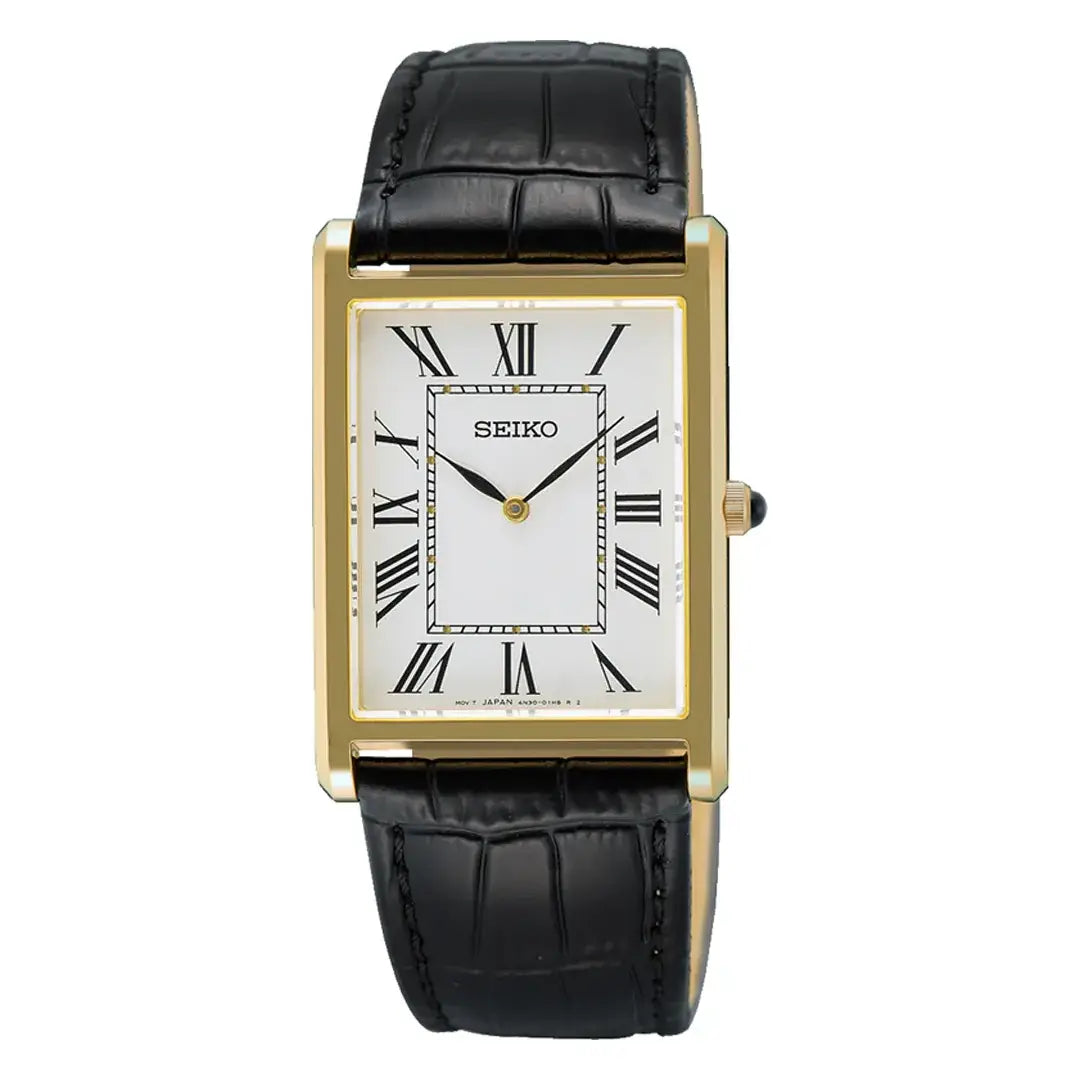 Seiko Conceptual SWR104P1 (Seiko Tank) Rectangular Case White Dial Leather Strap Men's Watch