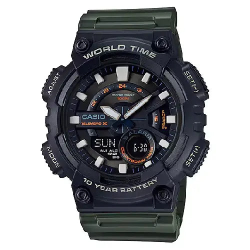Casio Analog-Digital World Time AEQ-110W-3AVDF Black Dial Resin Strap Men's Watch
