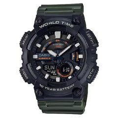 Casio Analog-Digital World Time AEQ-110W-3AVDF Black Dial Resin Strap Men's Watch