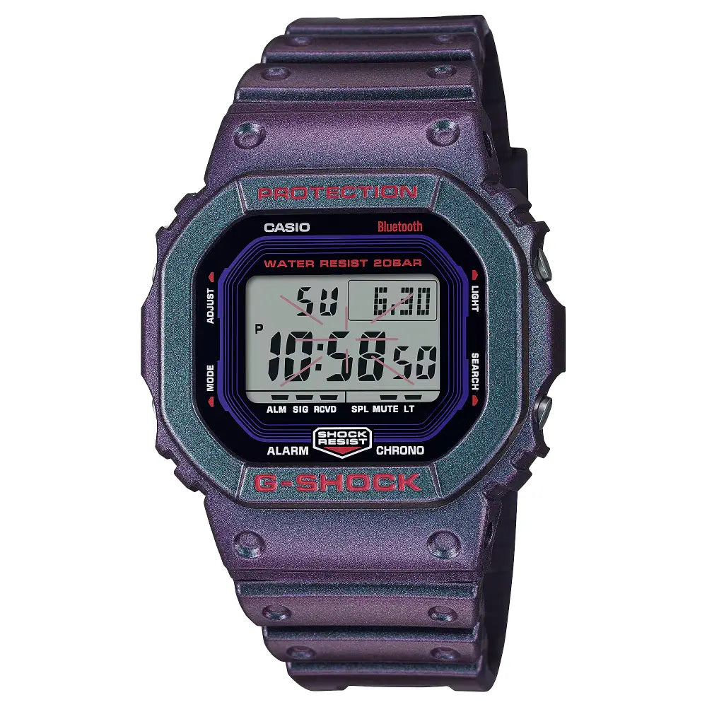 Casio G-Shock DW-B5600AH-6DR purple digital dial men's watch front view