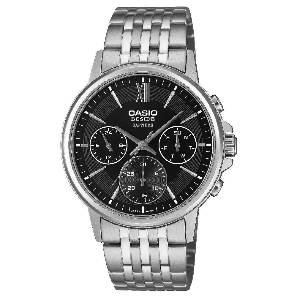 Casio Beside Sapphire Multi-Hand BMS-300D-1A Black Dial 40.7mm Stainless Steel Men's Watch